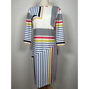NWT Donna Morgan Striped Cross Over Dress Multi Color Asymmetrical US 8 UK 12